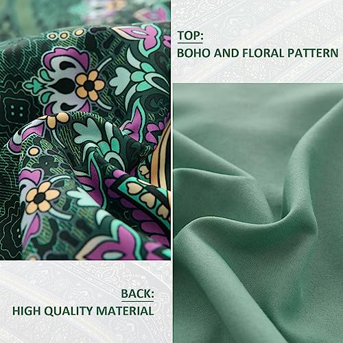 Image of Boho Green Comforter Set Queen Size,8 Piece Bed in a Bag Bohemian Striped Bedding Quilt Set,Dark green Paisley Floral Comforter and Sheet Set,Soft Microfiber Complete Bedding Sets for All Season