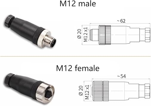 2Pcs M12 4 Pin Male Connector, 12mm A Code Industrial Circular Connector Unshiled Field Assembly Wireable Sensor IP67 250V 4A AC/DC Straight Type Adapter for PG7 (Male)