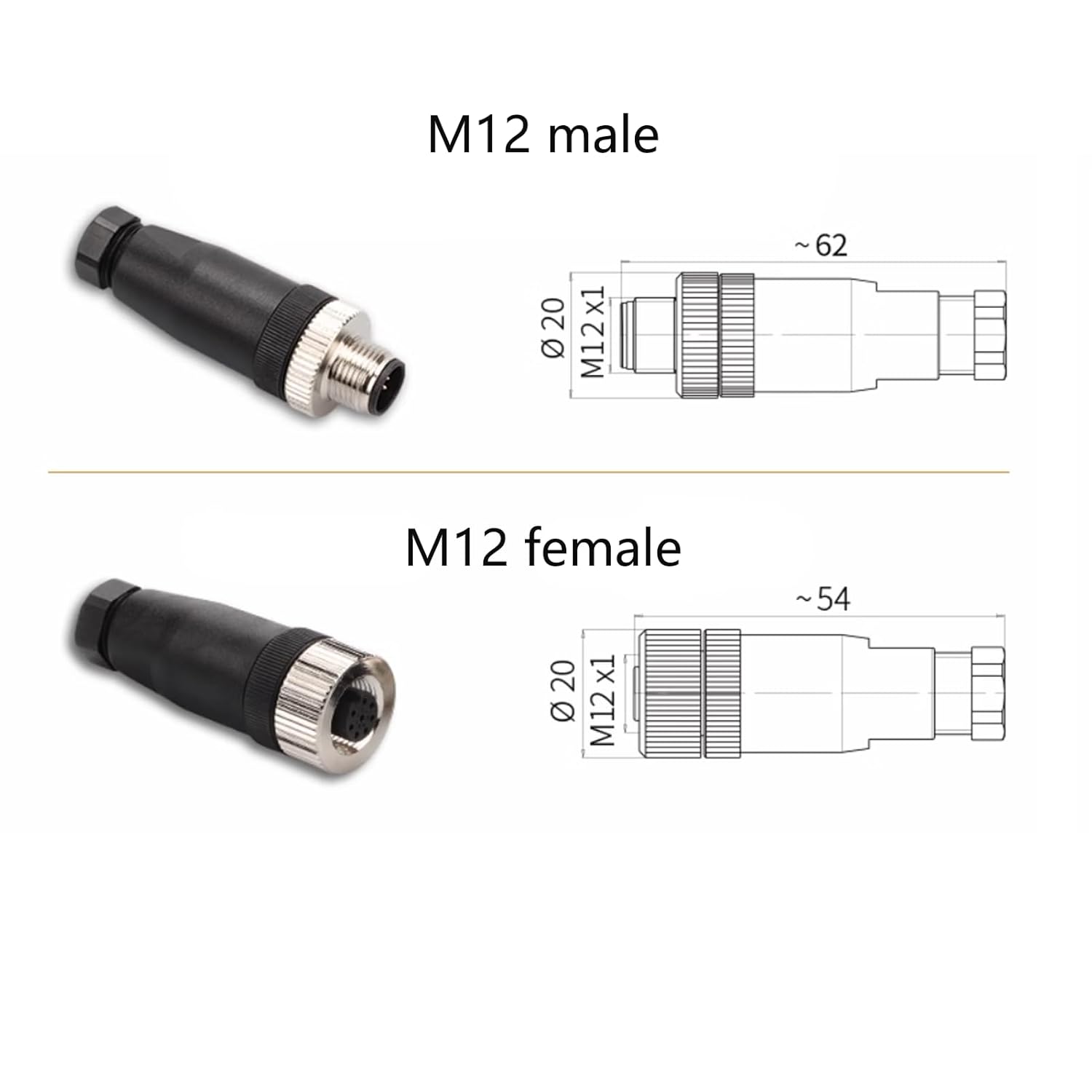 10 Pcs M12 4 Pin Male Connector, IP67 Waterproof A Code Industrial Circular Connector Field Assembly Wireable Adapter Unshielded Straight Type Sensor for PG7 Cable 250V 4A