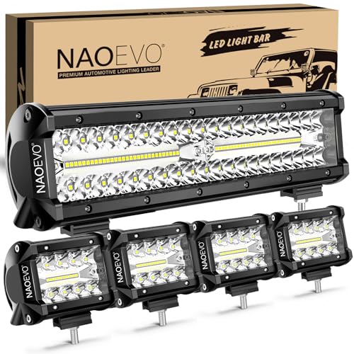 Accessory Off Road Lights Inoperative After Installation - 2016-2021 Chevrolet Colorado & GMC Canyon 8 NAOEVO 12 Inch LED Light Bar and 4PCS 4 Inch LED Pod Lights, 54000LM LED Fog/Driving/Off Road Lights, Triple Row Spot Flood Combo LED Light Bar for Truck Car UTV ATV Boat, 1 Year Warranty