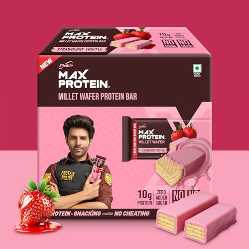 Image of RiteBite Max Protein Strawberry Truffle 10g Protein Millet Wafer Bars (Pack of 12), No Maida, No Palm Oil, Zero Added Sugar, Crunchy Wafer Snack, 480g