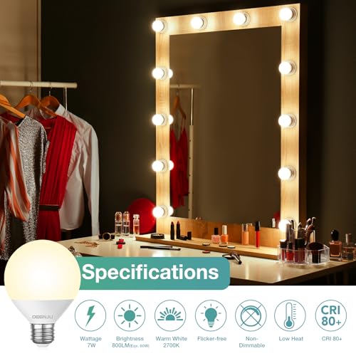 Image of DEGNJU LED Vanity Light Bulbs, 60W Equivalent, Bathroom Light Bulbs 3000K Warm White, 800 Lumens, G25 Globe Bulb for Makeup Mirror, Round Shape, 7W, 120V, Non-Dimmable, 10 Pack