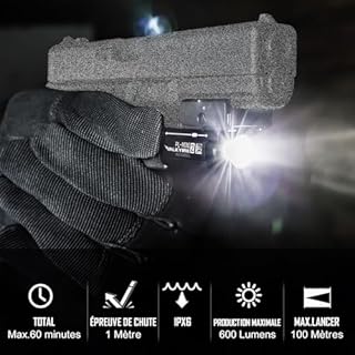 OLIGHT PL-Mini 2 Valkyrie Lampe Tactique Réglable Chargeur Aimanté Puissante 600 Lumens pour Chasse Recherche Compatible avec Picatiny Et GL Noir