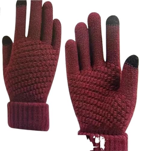 Guantes cálidos de invierno para pantalla táctil para mujeres y hombres, guantes de punto clásicos, guantes de ciclismo al aire libre (rojo)