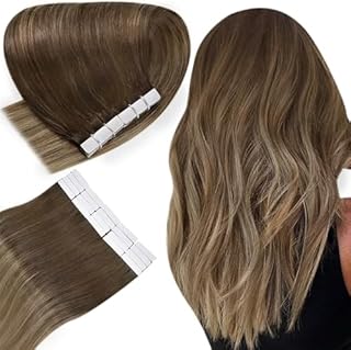 Easyouth Ombre Tape in Hair Extensions Human Hair Balayage Brown to Ash Blonde Tape in Extensions 16 Inch 40g 20Pcs Glue in Hair Extensions Remy Natural