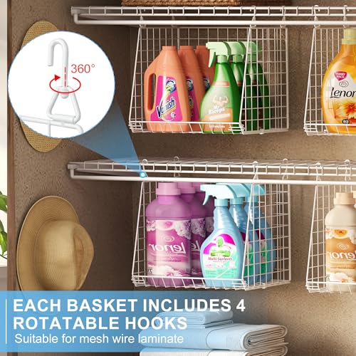 3-Pack Extra-Tall 13.6'' Hanging Laundry Basket Organizer, Foldable Wire Shelf with 360° Rotating Hooks & Reinforced Height - Durable Space-Saving Laundry Room & Closet Organizer, White Patent by Sonyabecca - Image 3