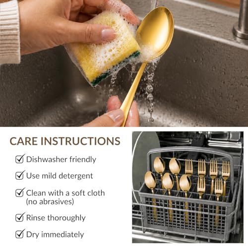 Image of Nestasia Stainless Steel 12 Piece Cutlery Set for Dining Table - Rust & Stain Resistant 6 Spoons & 6 Forks with Glossy Finish | Gold PVD-Coated Flatware Set for Home, Kitchen & Gifting
