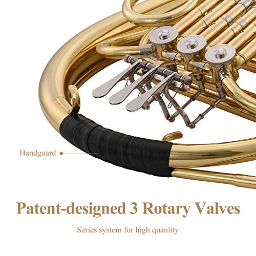 Eastar Single French Horn Key of F Standard 3-Key French Horn for Students Beginners with Hard Case Tuner Mouthpiece Gloves Valve Oil and Cleaning Kit, EFH-380