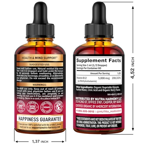 image for NUTRAHARMONY USDA Organic Vitamin B12 Sublingual Drops - 5000 mcg Liqu