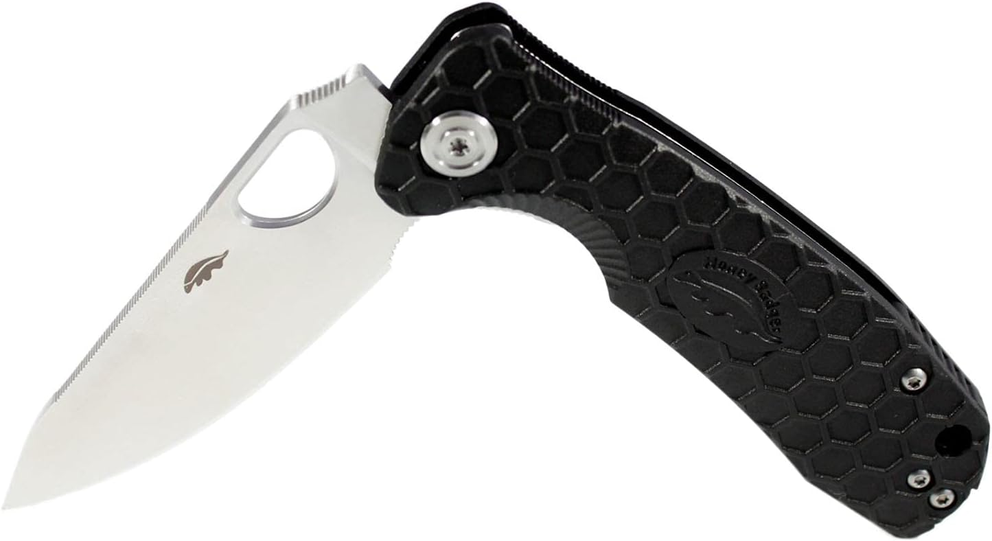 Honey Badger Knives Small Folding Pocket Knife - 2.81" Blade, Black FRN Handle - Ball Bearing Flipper, Thumb Hole, Reversible Deep-Carry Clip