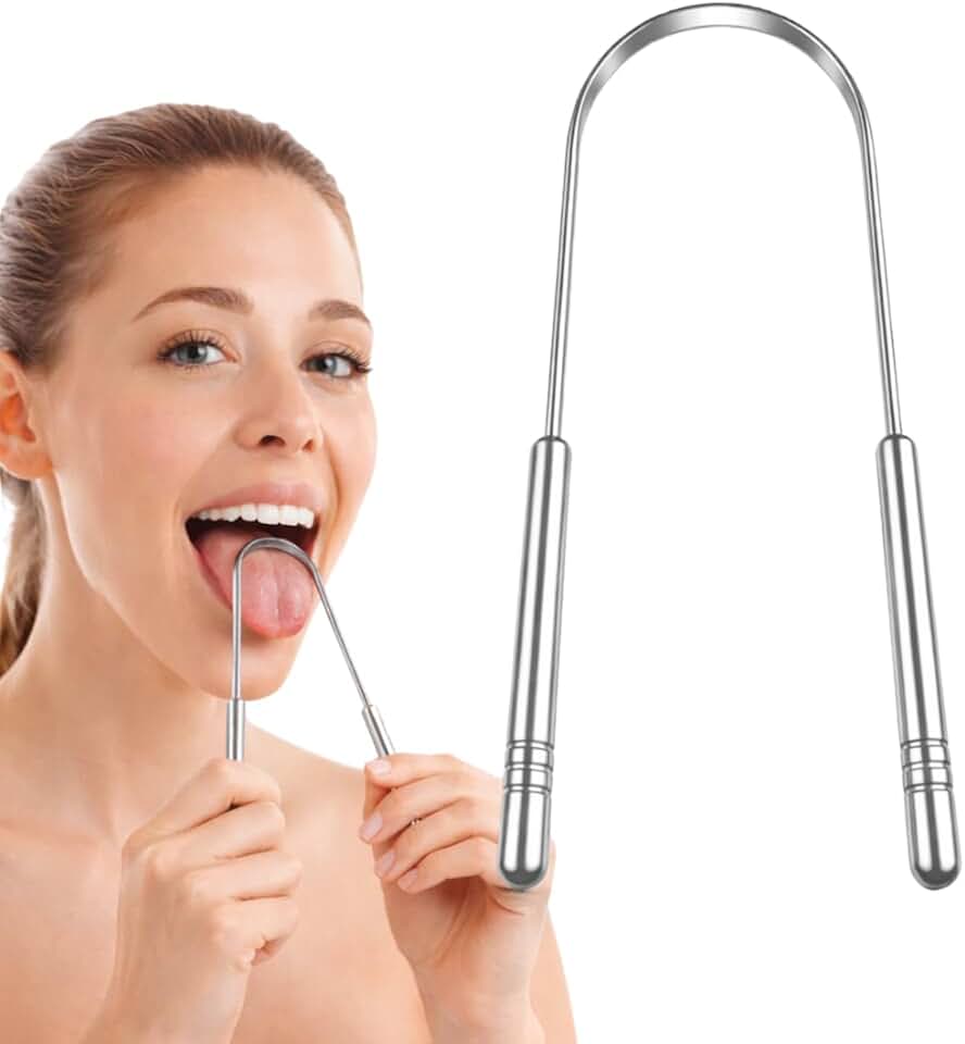 Raspador de Língua Inox Profissional Limpeza Bucal Anti Mau Hálito Higiene Oral Aço Inoxidável Durável Removedor de Saburra Fácil de Limpar Reutilizável Confortável Uso Diário Premium Saúde Bocal