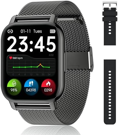 Popglory Smartwatch Herren Damen, 1.85" Fitnessuhr mit Blutdruckmessung Telefonfunktion Sprachsteuerung Herzfrequenz, 100+ Sportmodi Fitness Tracker Schrittzähler Schlaf SpO2, für