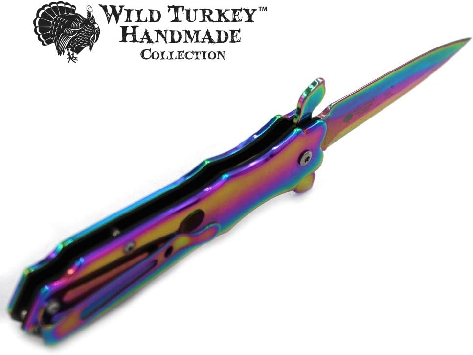 Wild Turkey Handmade Collection Two Tone Color Coated Folding Knife| Outdoor Survival Pocket Knife | Small one-Hand Knife Made of Stainless Steel Blade (5114RB-AM)