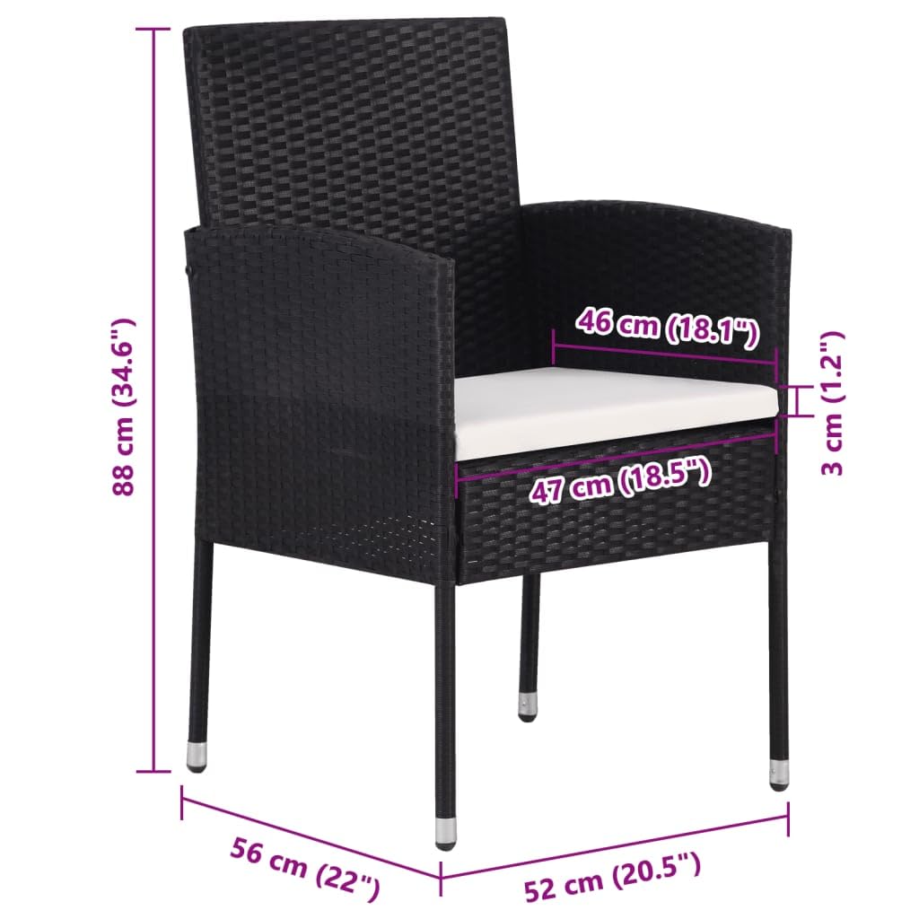 vidaXL Gartenstühle 2 STK., Gartenstuhl mit Kissen Stahlrahmen, Gartensessel Stuhl für Garten Balkon Terrasse, Sessel Stuhlset Gartenmöbel, Schwarz Poly Rattan