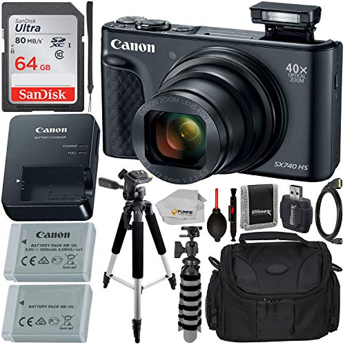 Canon PowerShot SX740 HS Digital Camera with Essential Accessory Bundle – Includes: SanDisk