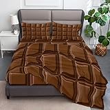 Full Size 4 Piece Fitted Sheet Sets - Geometric Chocolate Bar Texture Comfy Breathable Sheets - Deep Pockets Easy Fit Soft & Wrinkle Free Fitted Sheets - Geometry Chocolate Bed Sheet Set