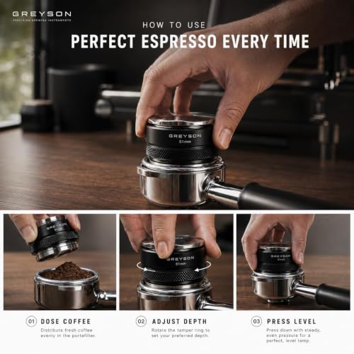 Image of Coffee Distributor and Tamper Double Side Ground Coffee Press Depth Stainless Steel Coffee Tamper Adjustable Espresso Leveler & Tamper Fit for 51mm Portafilter (Tamper)