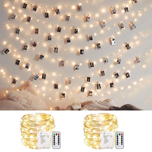 ANJAYLIA 2 Pack 100LED 33ft Fairy String Lights Battery Operated, Waterproof Twinkle Firefly