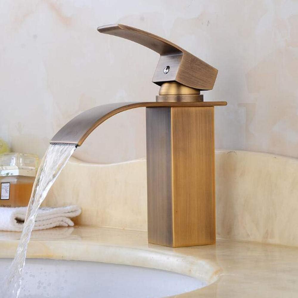 洗面台用ミキサータップ 滝型バスルームシンク用蛇口 アンティークバスルーム用滝型蛇口 温水と冷水の真鍮製洗面台用蛇口