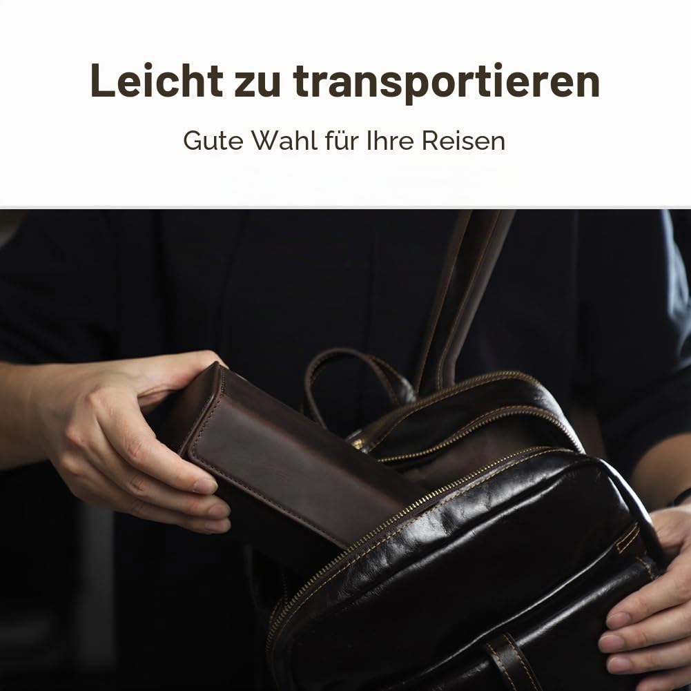 Hiram Uhrenkoffer Leder Sechseck Uhrenbox, 4-Slot Uhren Schutzhülle Uhren Organizer für Reisen (Kaffee)