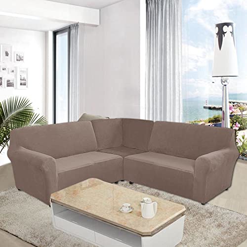 Housse de canapé en L en velours extensible pour rénover un canapé d'angle usé facilement