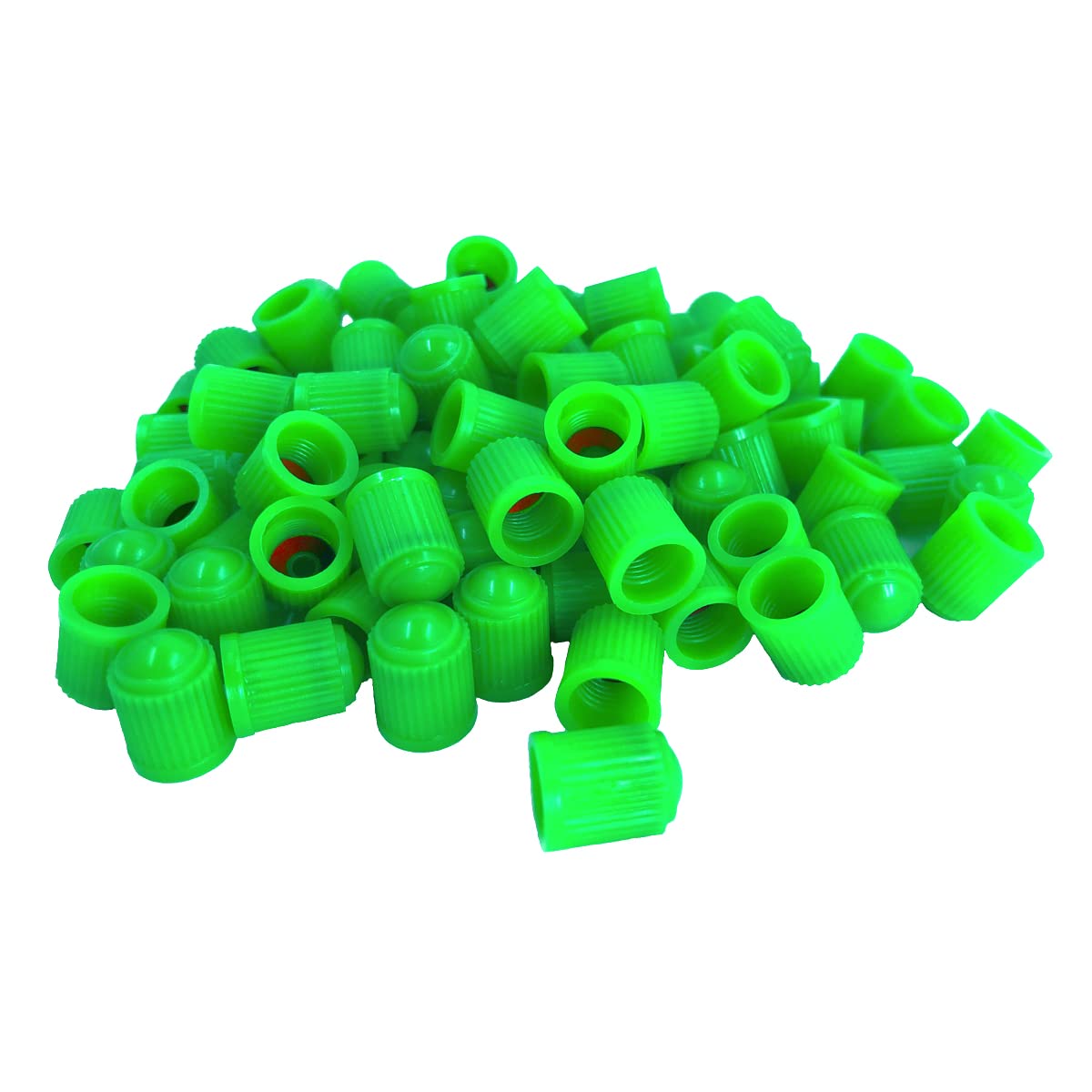 KEX Pack of 100 Green Valve Stem Caps with Inner Seals for Nitrogen Filled Tires with Schrader Type Valve Stems on Automotive, Truck, Trailer, Bicycle and Other Applications.