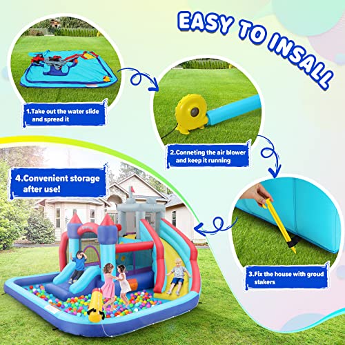 Inflatable Water Slide Park, 10-In-1 Bounce House Waterslide Combo Backyard Waterpark With Two Slides, Water Sprayer, Splash Pool, Climbing Wall For Kids Outdoor Party Fun Summer #TOP4