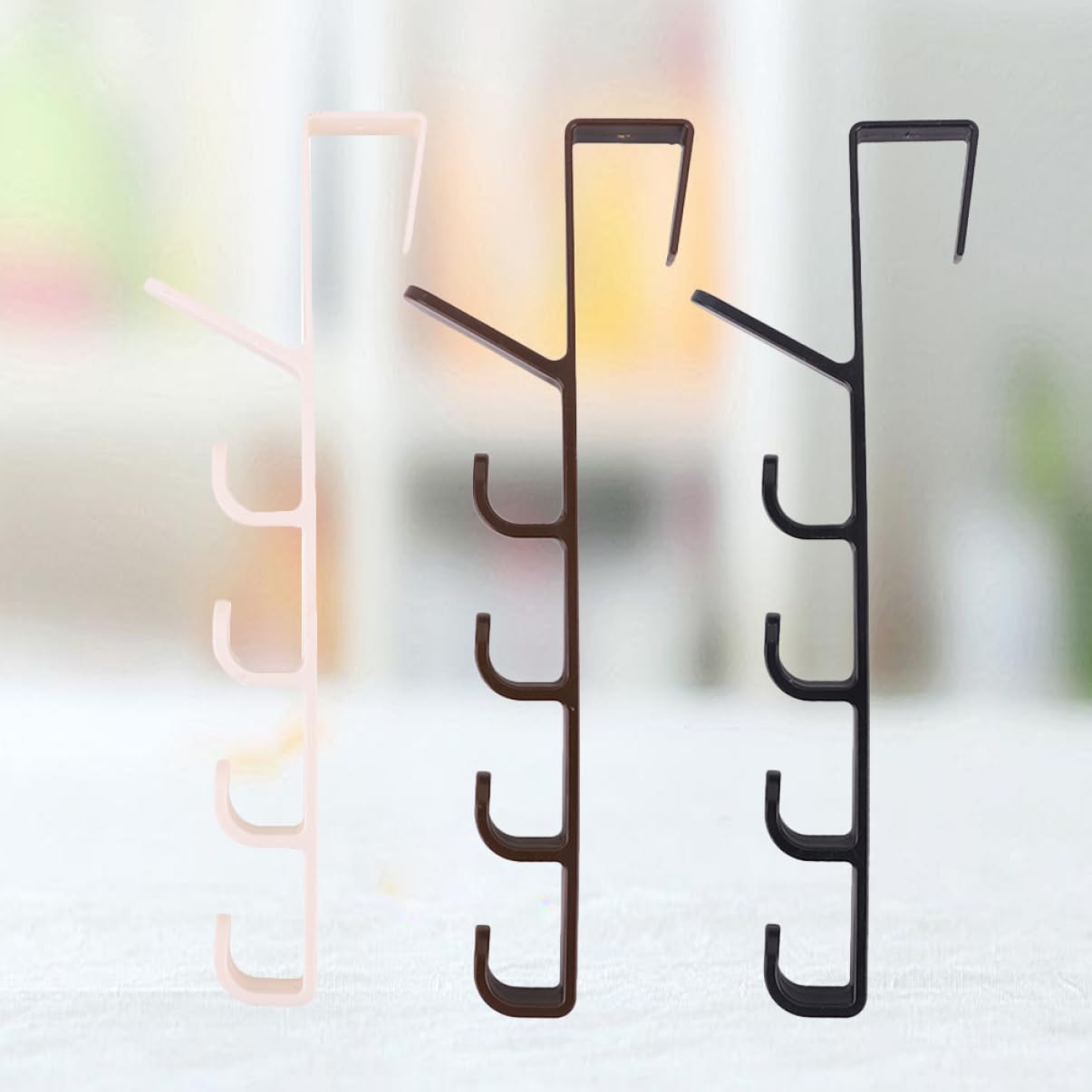 Cabilock 2sets 3pcs Over The Door Hooks Resin Five Section Hanger for Towels and Bags Easy Install Door Hook Rack Black Coffee White for Bedroom Kitchen and Office 3pcs*2