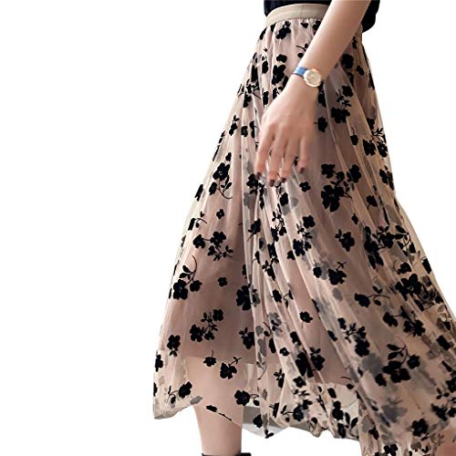 Womens Tulle Tutu Skirt Elastic High Waist Layered Skirt Floral Print Mesh Pleated Swing A-Line Midi Mini Skirt Dresses2