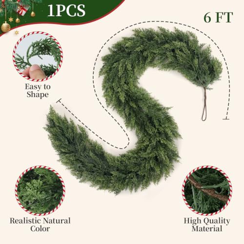 6FT Christmas Cedar Garland Artificial Greenery Indoor Outdoor Decoration - image 4