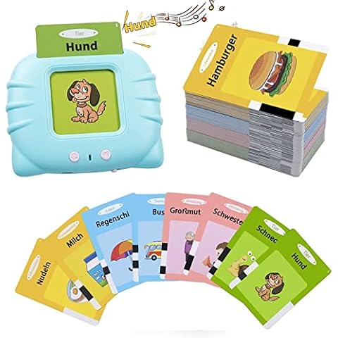 Lernspielzeug für Kinder ab 1 2 3 4 5 6 Jahr, 112 Blätter Lernkarteikarten 224 Wörter hörbar, Vorschule Geschenk Spielzeug für Mädchen Jungen (Blau) Cover