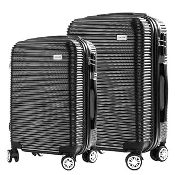 Kit Mala de Viagem Contendo 1 Mala de Bordo 10Kg e 1 Mala de Viagem Grande 23Kg. Com Rodinhas, Cadeado e Alça Ajustável. (Preto)