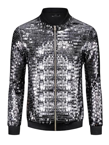 Lars Amadeus Sequin Varsity Jackets for Men's Zipper Festival Disco Sparkly Shiny Baseball Bomber Jacket2