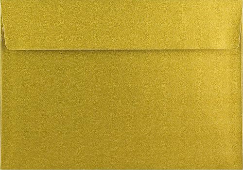 Image of Metallic Gold Peel & Seal Greeting Card Envelopes to Fit A5 Greetings Card or A4 Card Fold in Half for Invitation Wedding Birthday Party Crafts 152x216mm - 10 Envelopes (Metallic Gold Peel & Seal)