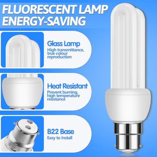 B22 Bayonet Cap Energy Saving Bulb 11W, 2U CFL Low Energy Light Bulbs, BC Compact Fluorescent Stick Bulbs, B2U Bayonet Light Bulbs Cool White 6500k, AC 220V, Not dimmable, 3Pack - Image 3