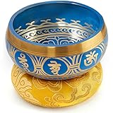Tibetische Klangschale, blau, Set mit Klöppel und Klangschalenkissen in Loktapapier Geschenk-Box. Singing Bowl aus Tibet