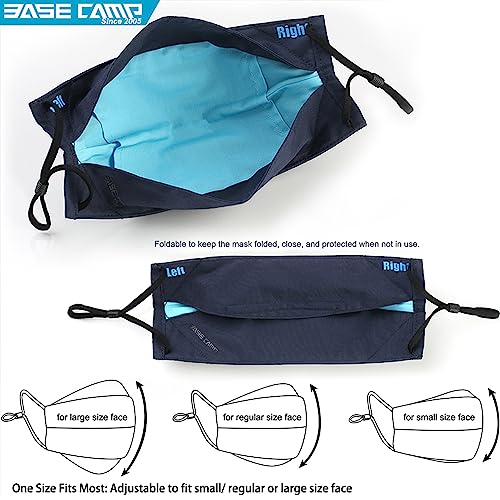 Base Camp Reusable Cloth Face Masks 100% Cotton Washable Adjustable Breathable Fabric Mask With Filter Pocket (1Black+1Blue) #TOP3