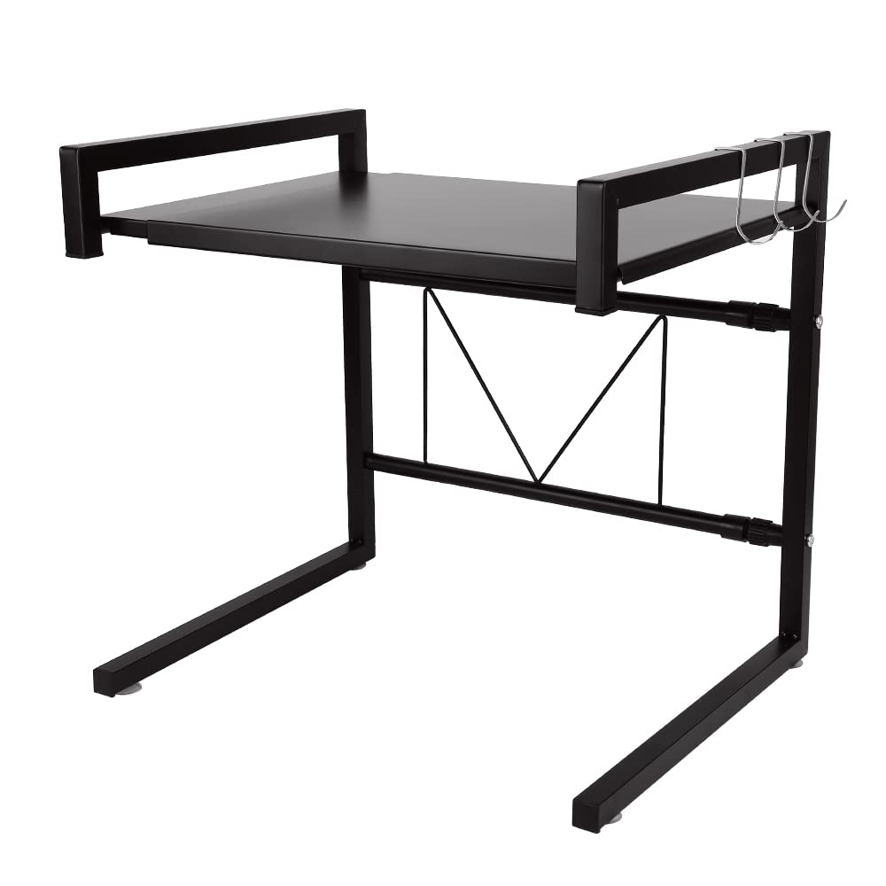 RELOVE Extensible soporte para microondas de metal, altura ajustable, estante de almacenamiento para cocina, titular de especias con 3 ganchos, carga máxima 25 kg (42 cm (40-65 cm)negro