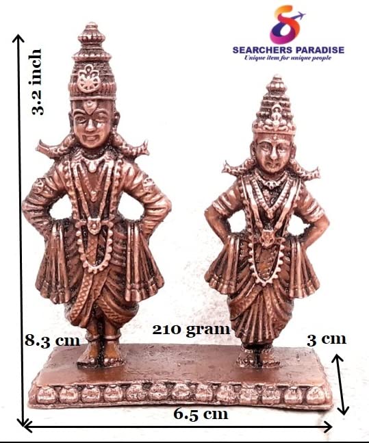 Image of Copper Idols India, 3.2 inches, Handmade Vitthal Rukmani Stand, 210 Grams, Patina Antique Finish, Pack of 1 Piece