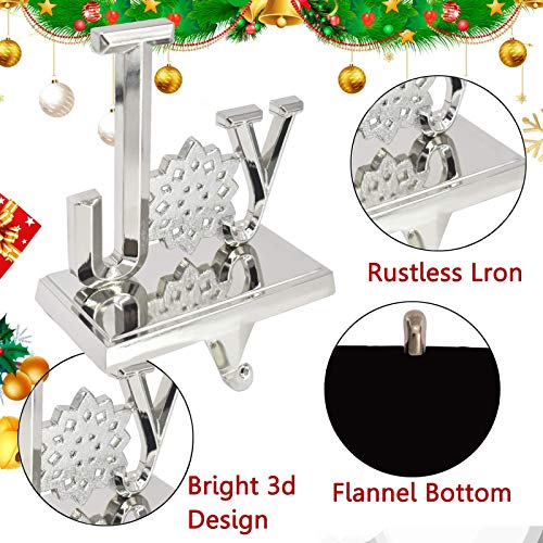 NaTursou Set of 3 Joy Peace Noel Stocking Holder Hanger Chrismas Stocking Holders Mantle,Christmas Fireplace Holder Silver Decor