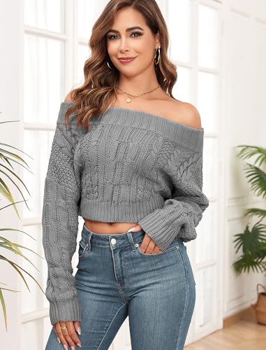 Image of ZAFUL Women V Neck Button Knit Crop Sweaters Batwing Sleeve V Back Ribbed Hem Pullover Sweater