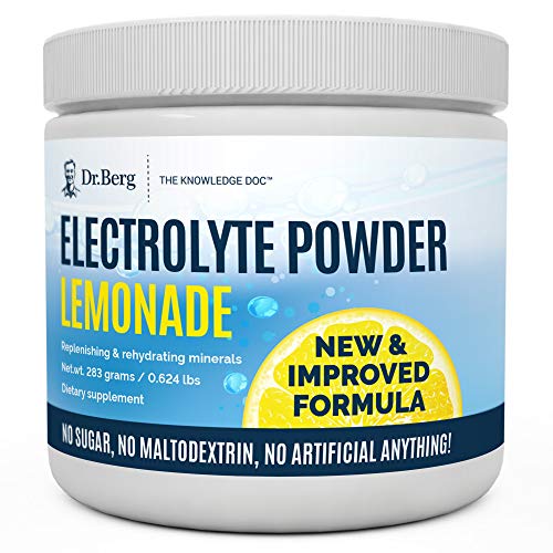 Dr. Berg's Original Electrolyte Powder Lemonade - Hydration Drink Mix Supplement, Boosts Energy & Keto-Friendly - NO Maltodextrin & Sugar-Free - No Ingredients from China - Lemon Flavor 45 Serving