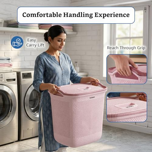 Image of Amazon Brand - Solimo Honey comb Laundry Basket - (Small)-42 Litres-45.4 X 35.6 X 49.9 cm- Royal Light brown