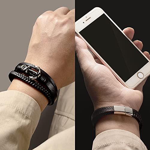 Men's Anchor Leather Bracelet Stainless Steel Anchor Design with Braided Leather Wristband Stylish Gift for Son Boyfriends Husband - Unique Braided Leather Bracelet gift for Men2