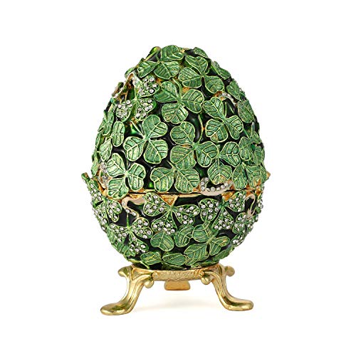 Furuida Faberge Egg Green Leaf Style Enameled Trinket Box Hinged Classic Ornaments Metal Craft Gift For Home Decor #TOP1