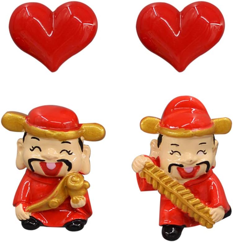4pcs God of Wealth Fridge CAI Shen Statue Magnetic Blackboard Decor Red Heart CAI Feng Shui Decor for Chinese New Year Home (Random Style Red)