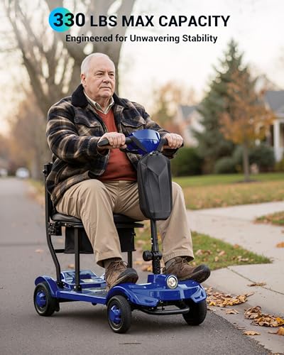 Image of 41LB Lightweight Mobility Scooters for Seniors - 4 Wheel Powered Mobility Scooter, 18.64 Mile Portable Folding Electric Scooter for Adults, Suit Camping Traveling, Airline Approved (1 Battery, Blue)