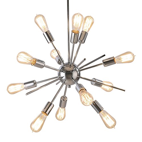 Sputnik Chandelier, Naturous 12 Lights Pendant Light, Modern Ceiling Light with Chrome Finish, Vintage Industrial Style Lighting Fixture, UL Listed