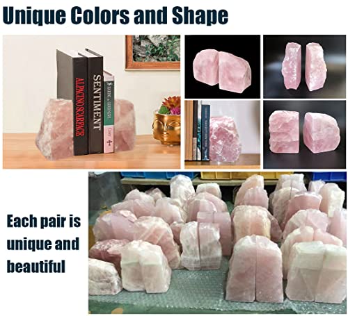 Mogemt Rose Quartz Bookends Pink Crystal Decorative Book Ends Office Home Decor Small 1 Pair 2-3 Lbs #TOP4