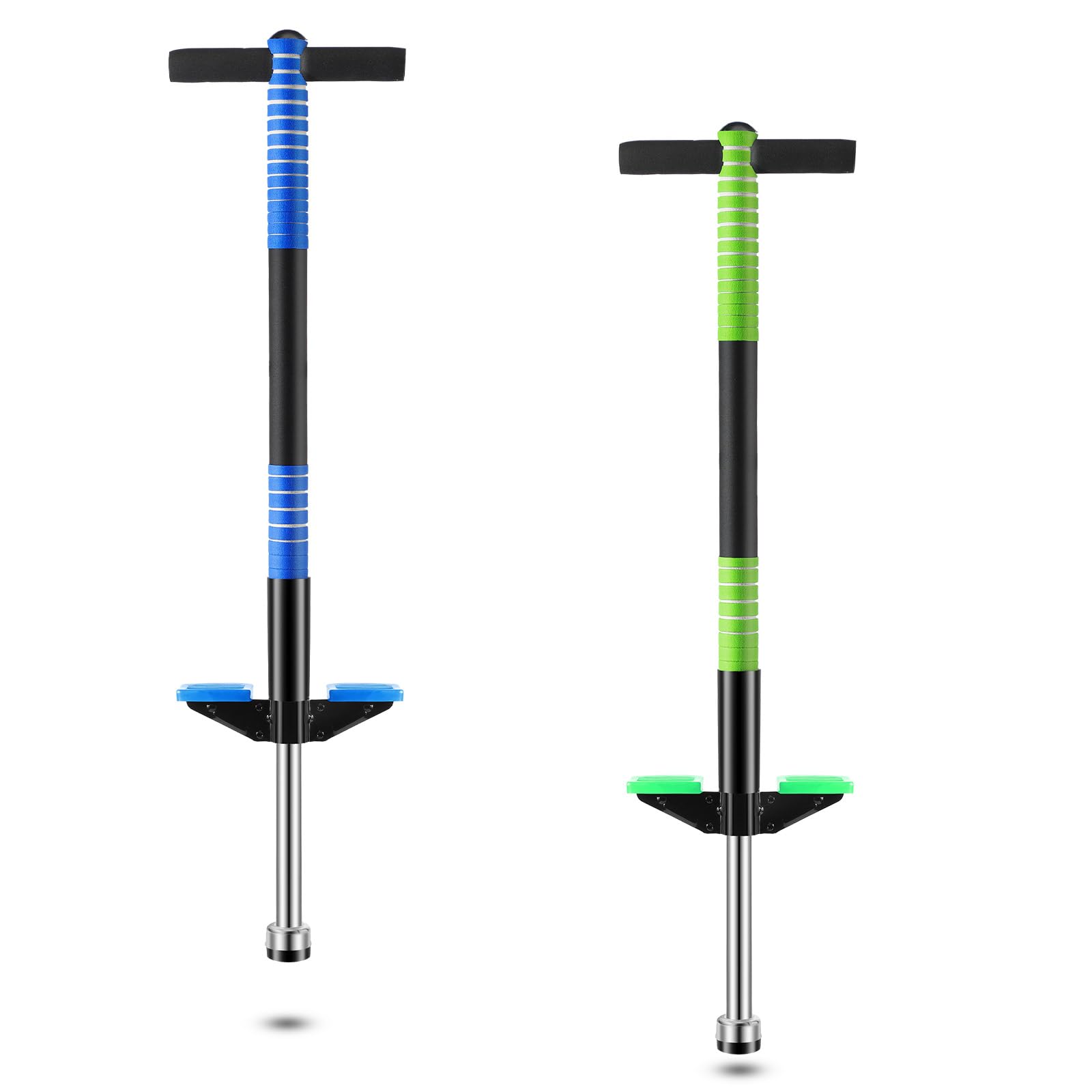 Leitee 2 Pack Pogo Stick for Kids Age 6 and Up, Suitable for 40-80 lbs, Soft Foam Jump Stick, Pogo Stick for Beginners Kids Exercise Body Balance Keep Healthy (Green and Blue)